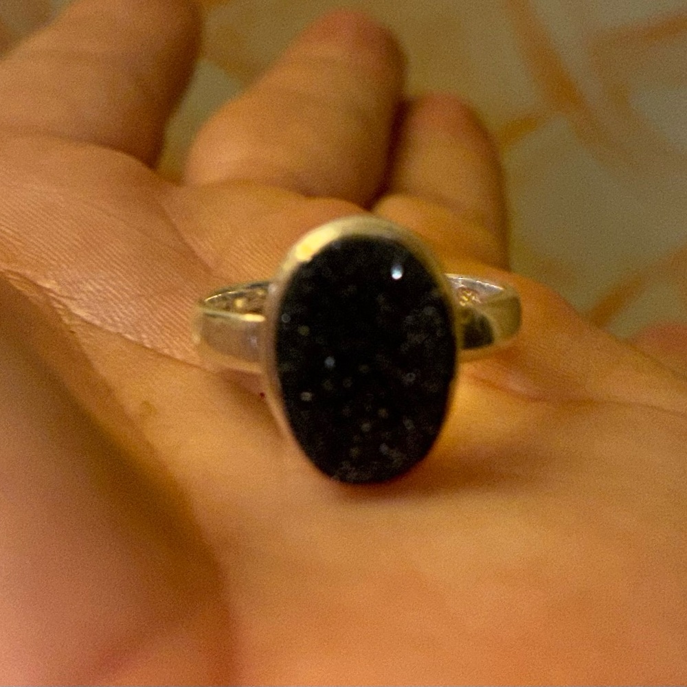 Sterling Silver Black Druzy Onyx Oval Ring - Women Jewelry - Picture 8 of 8